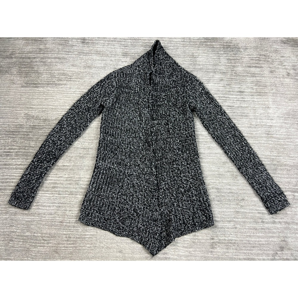 rue21 Cardigan Womens Medium Black White Marled Open Front Asymmetrical Draped